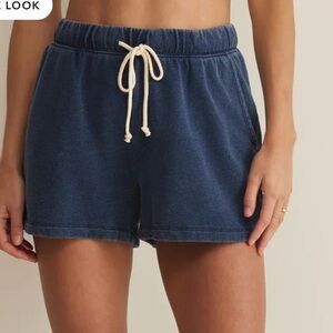 Z Supply Indigo Knit Denim Shorts with Cream Drawstring
